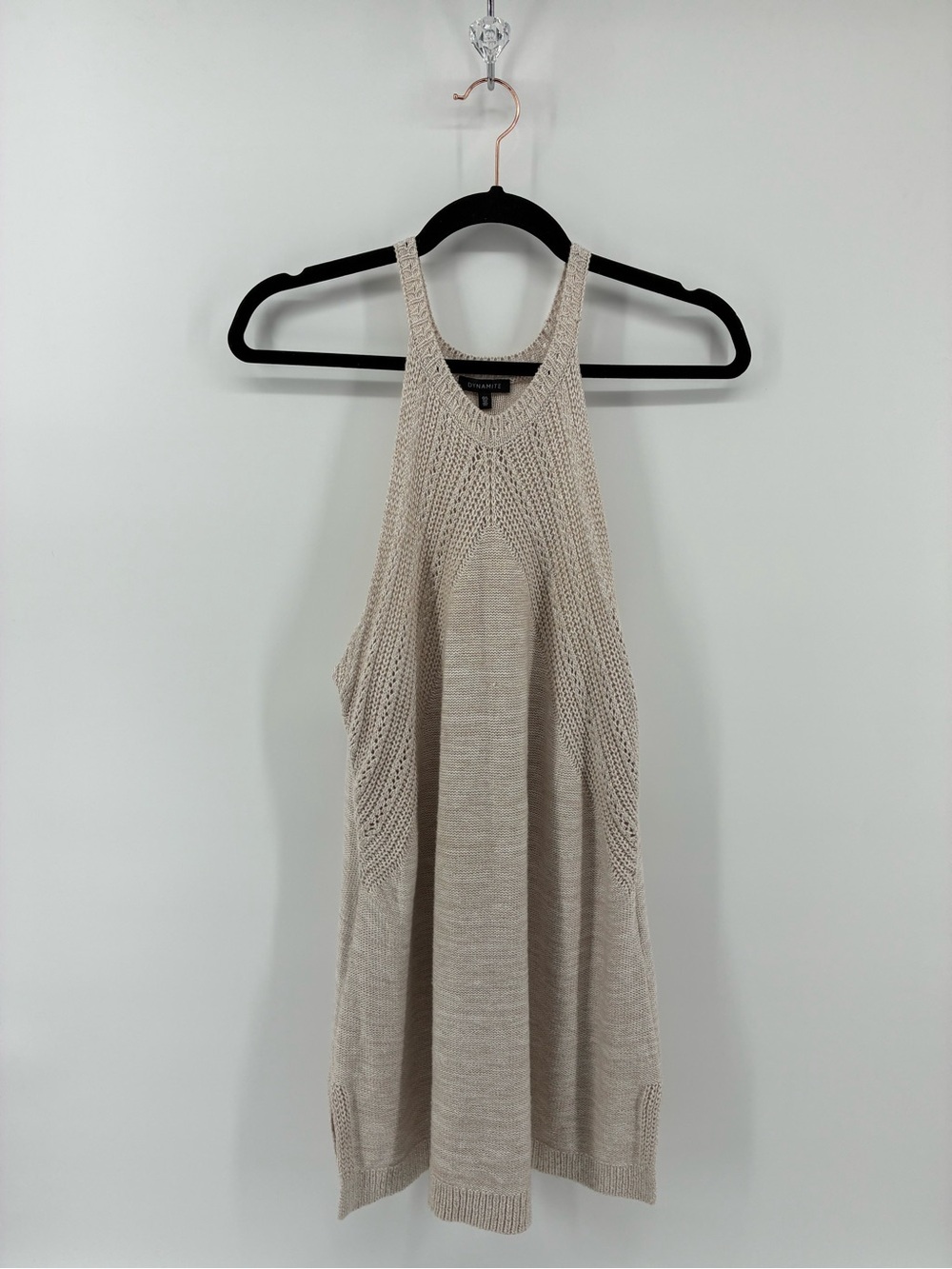 Dynamite Beige Knit Mini Dress Halter Crochet - Picture 2 of 10